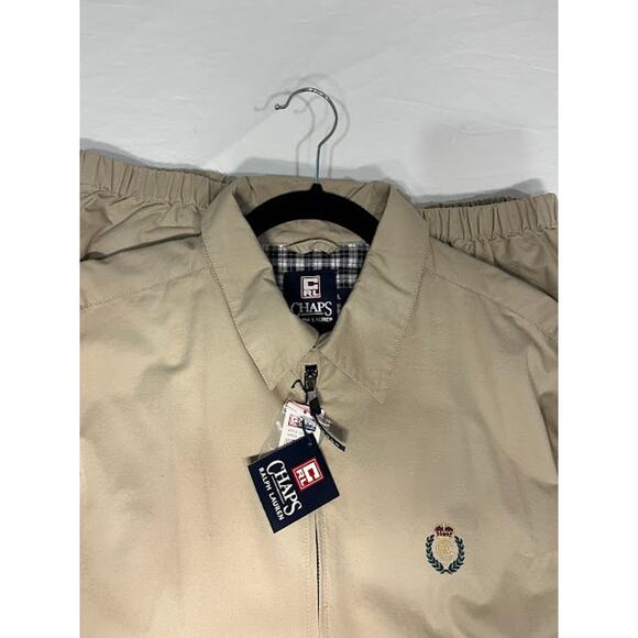 VTG NWT Chaps Ralph Lauren Jacket Mens Beige Cotton Zip Golf Crest L 90s Y2K - Picture 5 of 8